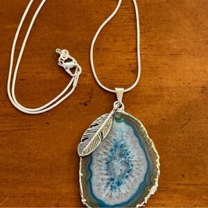 Sterling Silver Feather Dancer Blue Lace agate Pendant